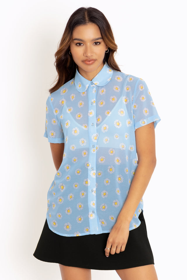 Peace Daisy Blue Cute As A Button Shirt