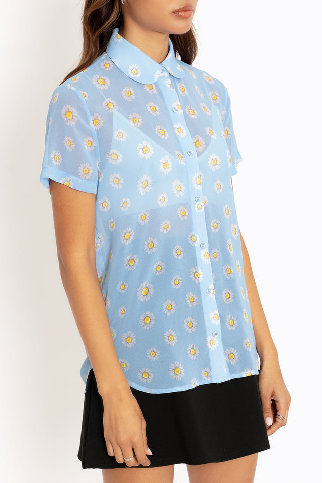 Peace Daisy Blue Cute As A Button Shirt