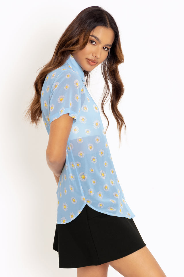 Peace Daisy Blue Cute As A Button Shirt