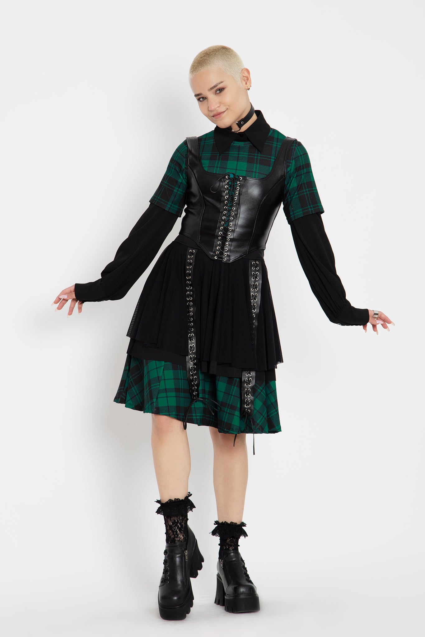 Black tartan fashion dress