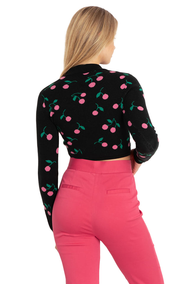 BlackMilk Clothing - Pink Cherries Fitted Knit Cardigan