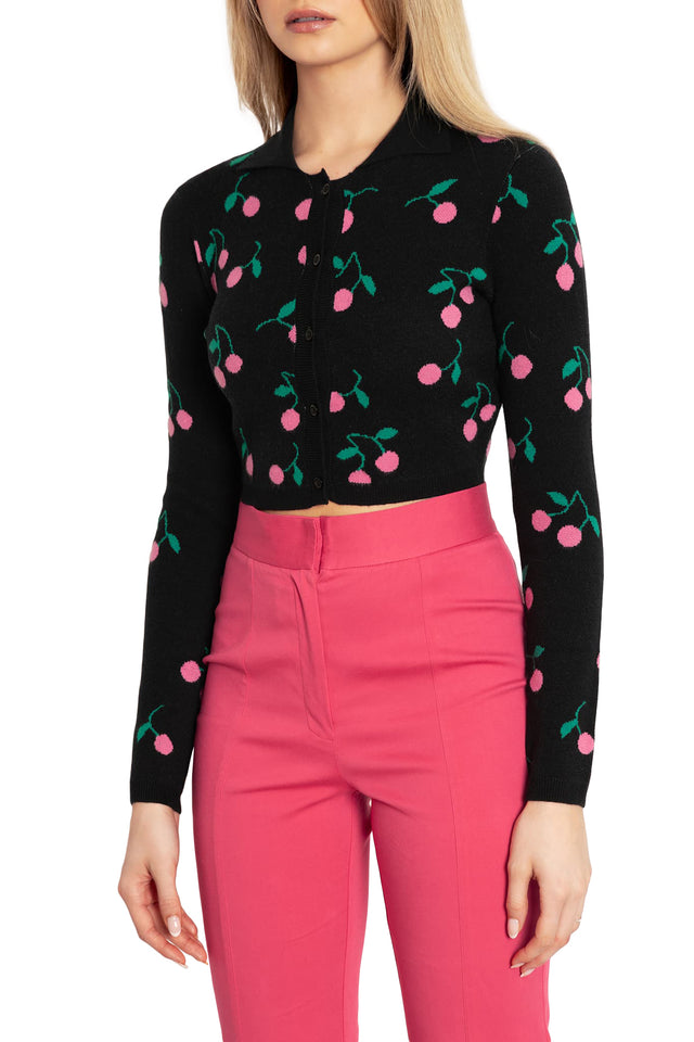 BlackMilk Clothing - Pink Cherries Fitted Knit Cardigan