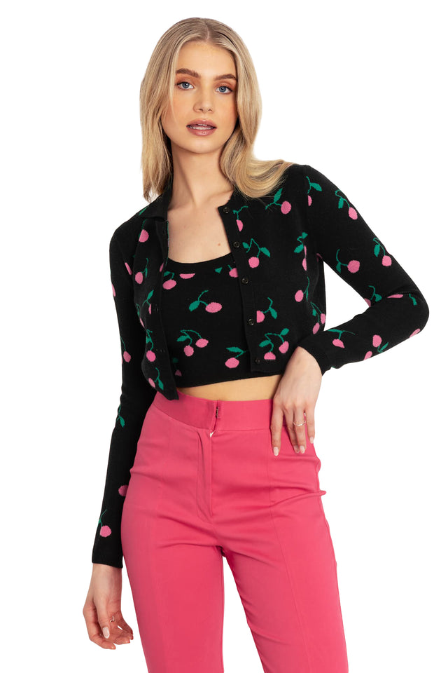 BlackMilk Clothing - Pink Cherries Fitted Knit Cardigan