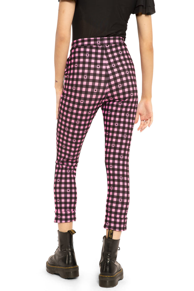 BlackMilk Clothing - Pink Gingham Hearts Cuffed Pants