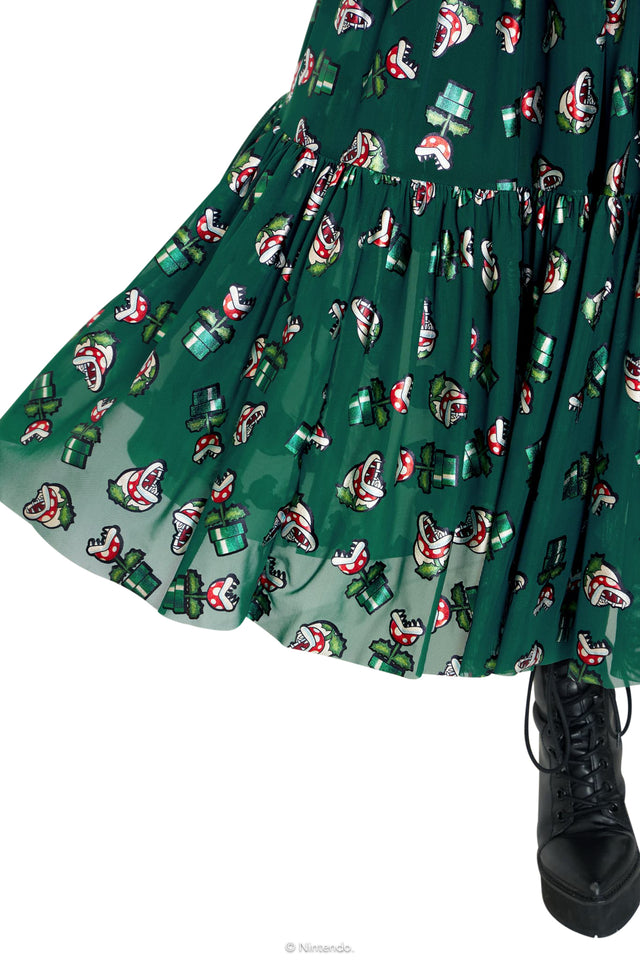 Piranha Plants Sheer Midaxi Dress Closeup