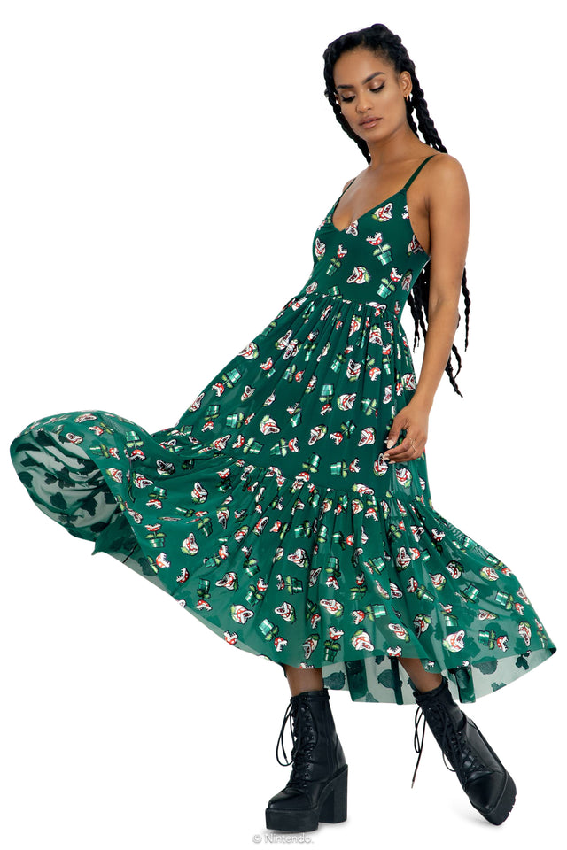 Piranha Plants Sheer Midaxi Dress Front