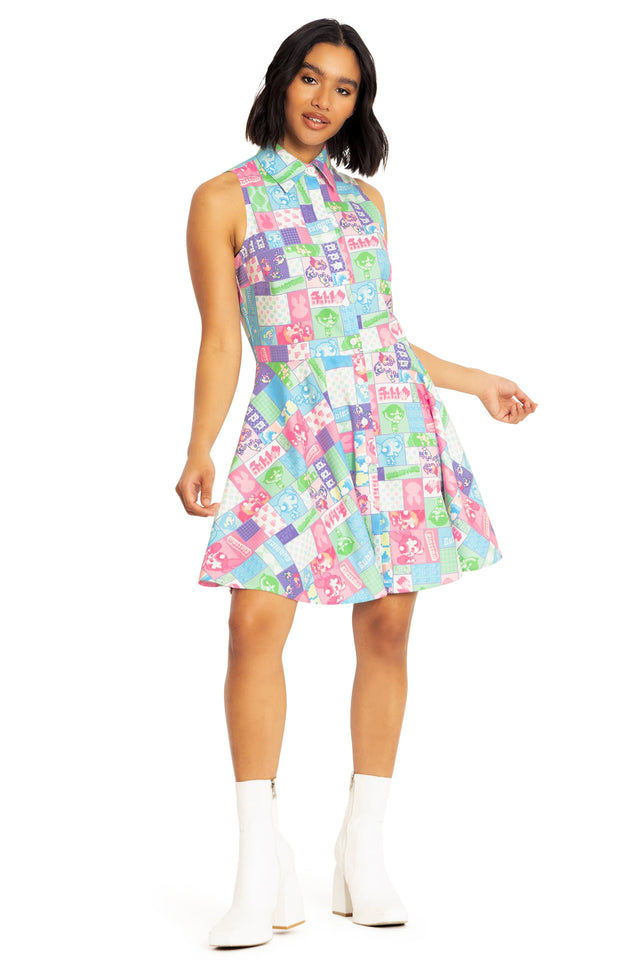 Pixellated Powerpuff Work It Skater Dress Front