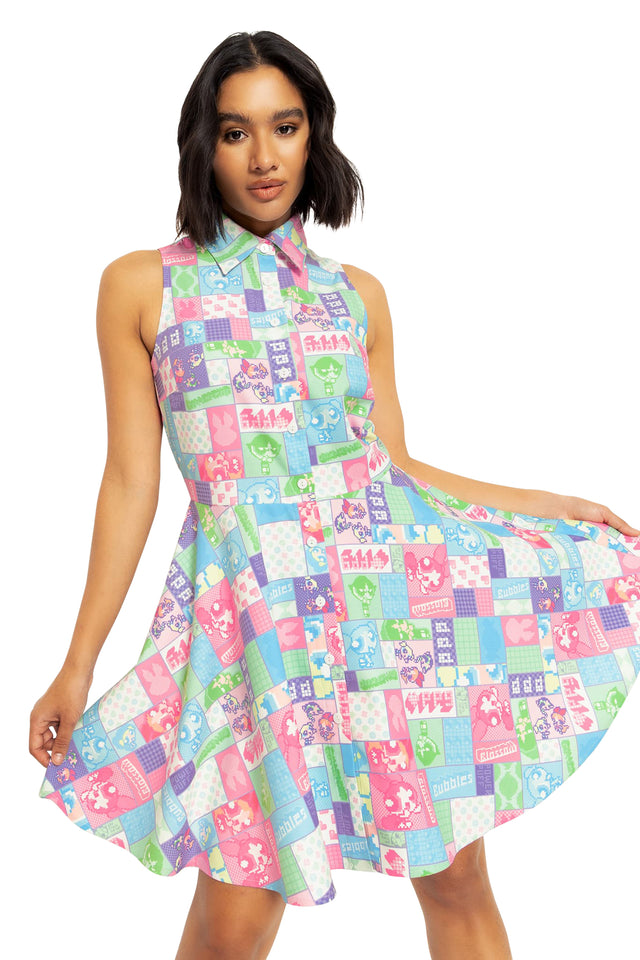 Pixellated Powerpuff Work It Skater Dress Wide