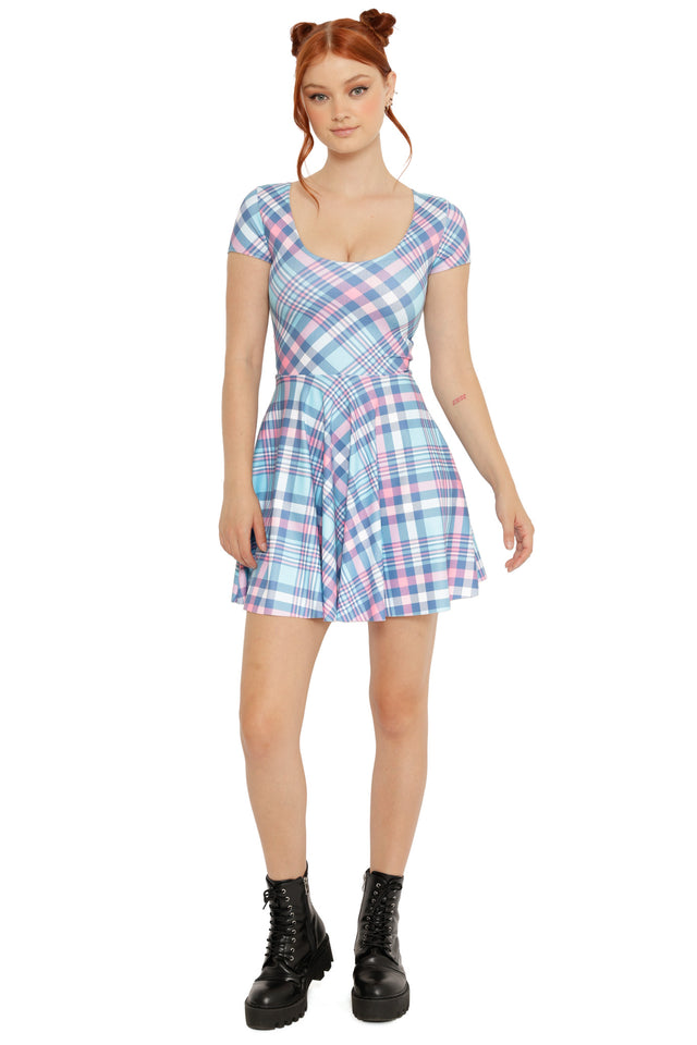Plaid Baby Pastel Cap Sleeve Skater Dress