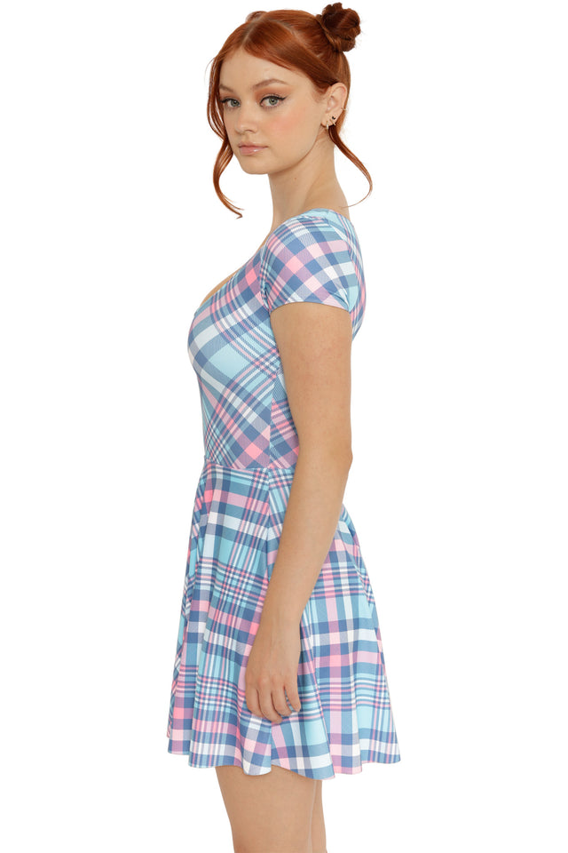 Plaid Baby Pastel Cap Sleeve Skater Dress