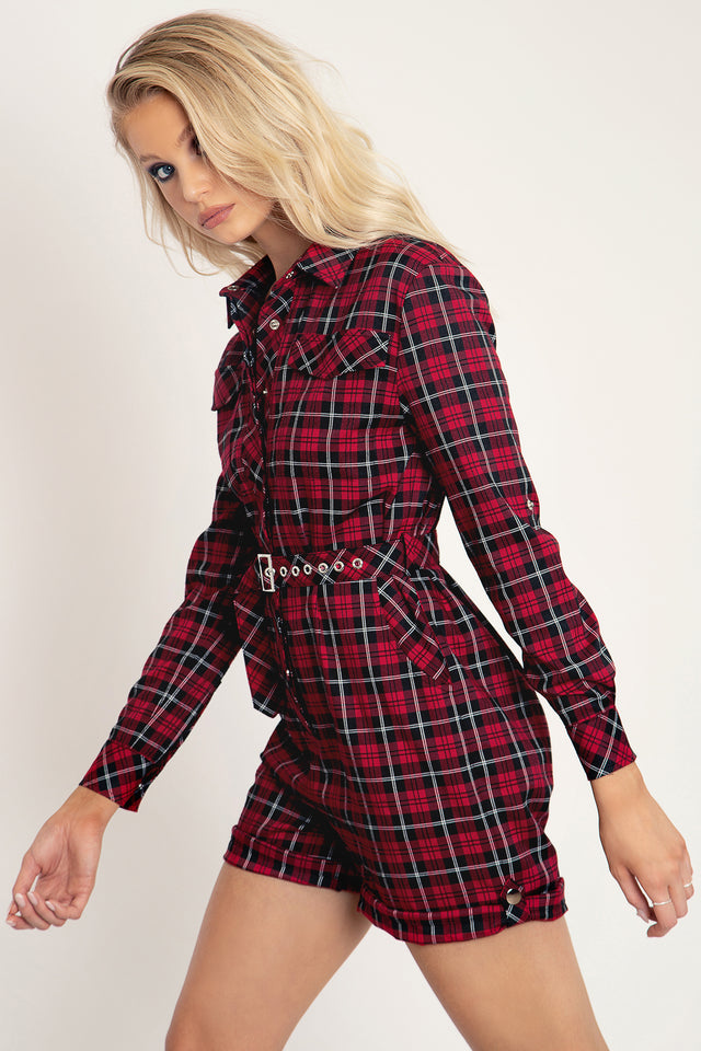 Plaid Cherry Boiler Suit