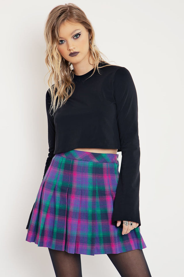 Plaid Purple High School Skirt