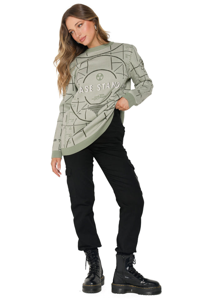Fallout x BlackMilk cosy oversized knit jumper featuring the iconic “Please Stand By” broadcast screen.