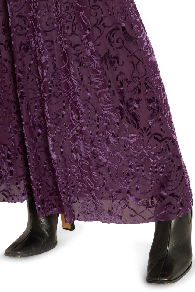 Plum Gothic Gates Burned Velvet Palazzo Pants  Print