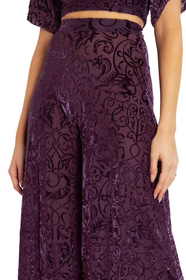 Plum Gothic Gates Burned Velvet Palazzo Pants Print