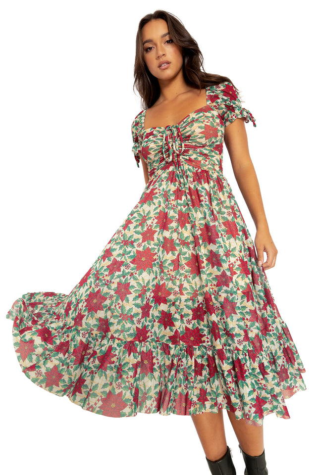 Poinsettia Tea Party Dress  Wide