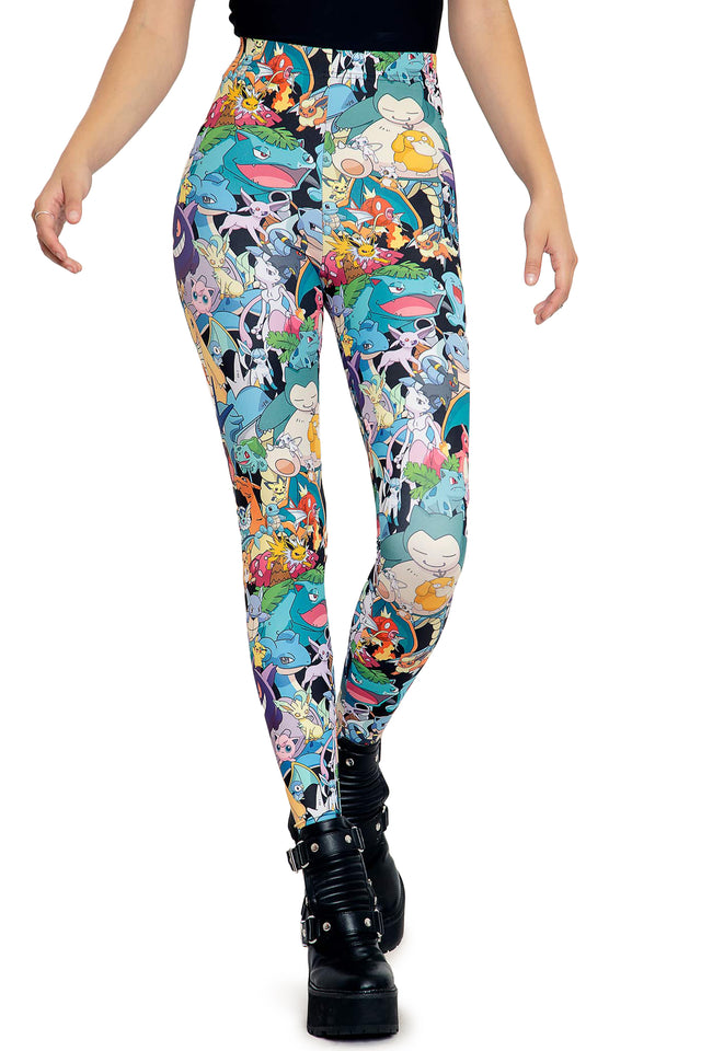 Pokemon All Stars Matte Finish High Waisted Leggings  Closeup