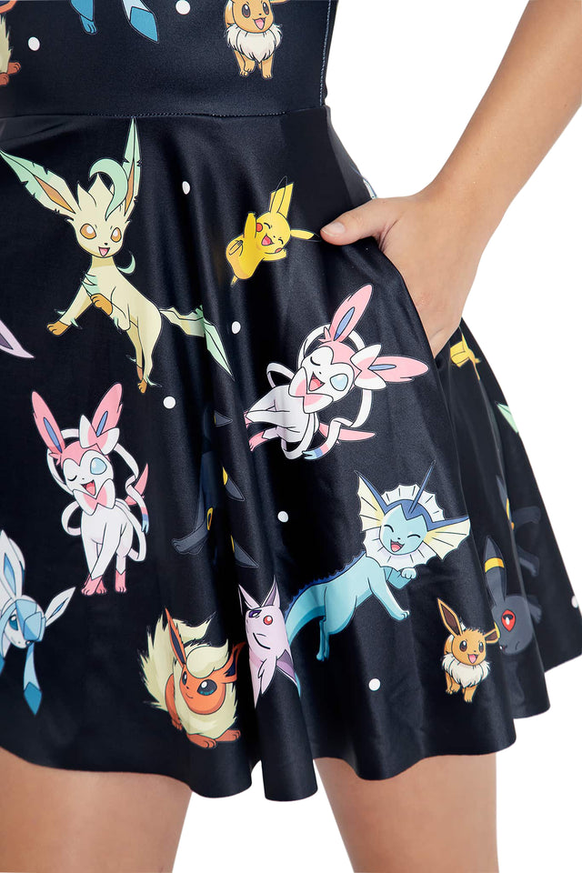 BlackMilk Clothing x Pokemon - Pokemon Black Eevee Evolution Scoop Neck Skater Dress - Pokémon Merchandise - Collaboration apparel - Licenced.