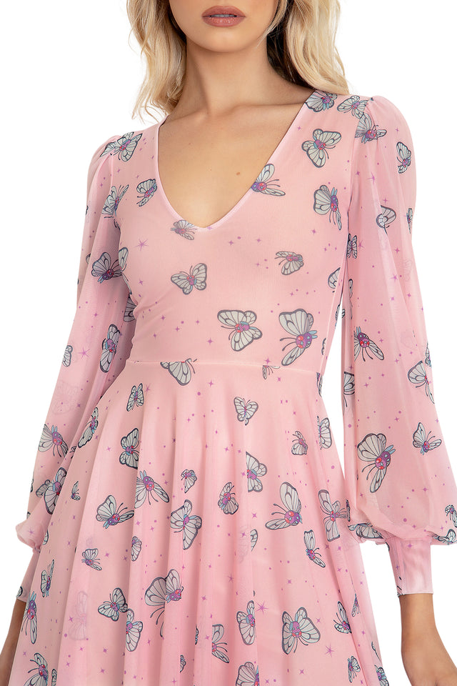 Pokemon Butterfree Sheer Sleeve Romance Skater Dress Print