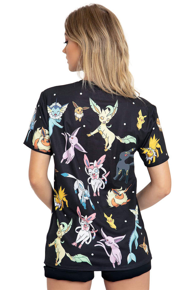 BlackMilk Clothing x Pokemon - Pokemon Eevee Evolution Black Boyfriend Tee - Pokémon Merchandise - Collaboration apparel - Licenced.