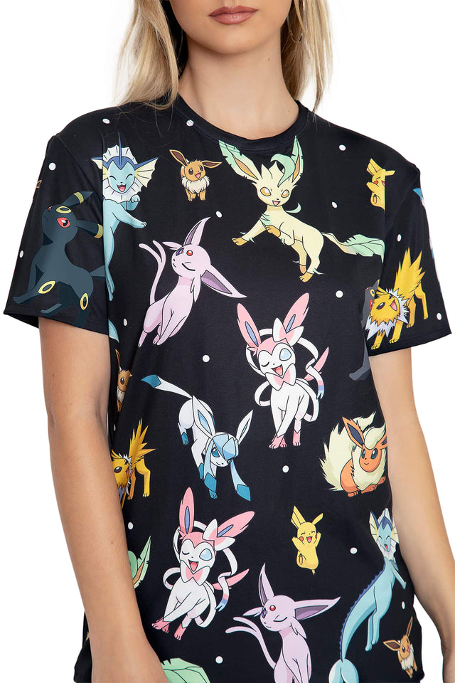 BlackMilk Clothing x Pokemon - Pokemon Eevee Evolution Black Boyfriend Tee - Pokémon Merchandise - Collaboration apparel - Licenced.