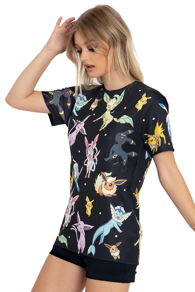 BlackMilk Clothing x Pokemon - Pokemon Eevee Evolution Black Boyfriend Tee - Pokémon Merchandise - Collaboration apparel - Licenced.