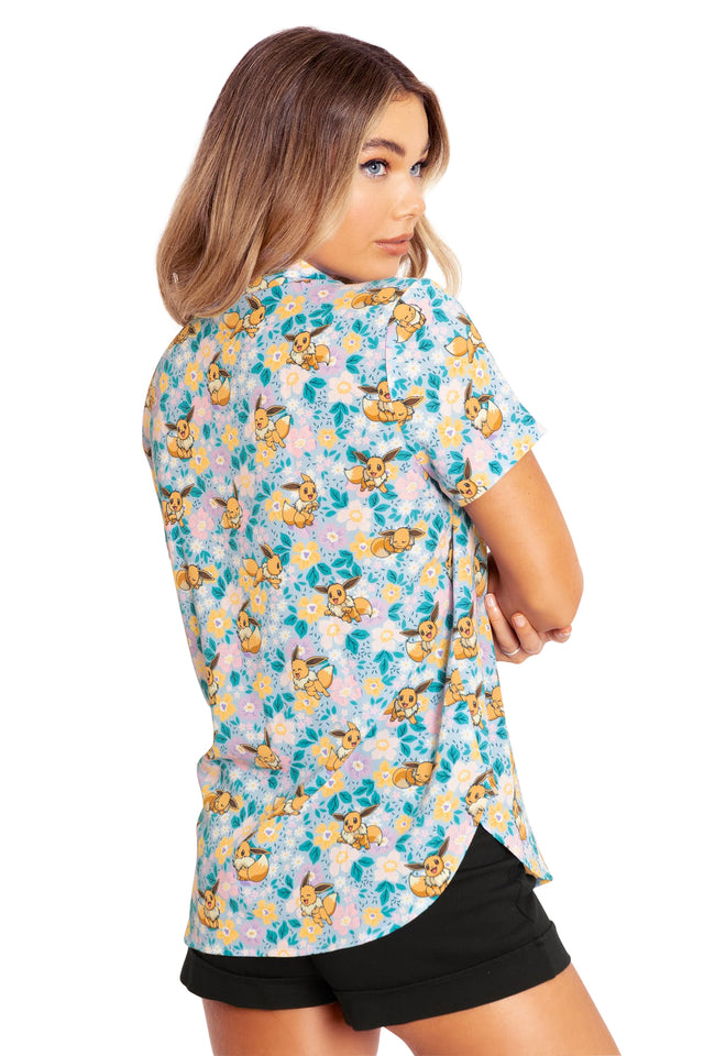 BlackMilk Clothing x Pokemon - Pokemon Eevee Garden Button Up Shirt - Pokémon Merchandise - Collaboration apparel - Licenced.