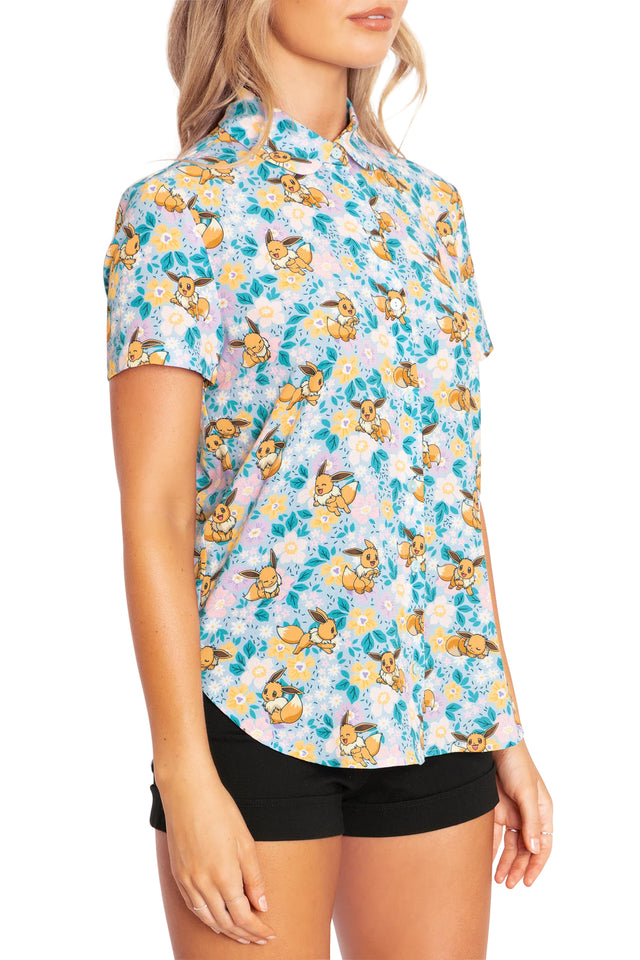 BlackMilk Clothing x Pokemon - Pokemon Eevee Garden Button Up Shirt - Pokémon Merchandise - Collaboration apparel - Licenced.