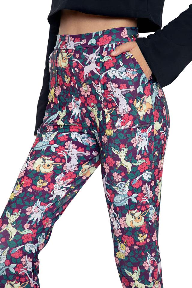 BlackMilk Clothing x Pokemon - Pokemon Floral Eevee Evolution Cuffed Pants - Pokémon Merchandise - Collaboration apparel - Licenced.