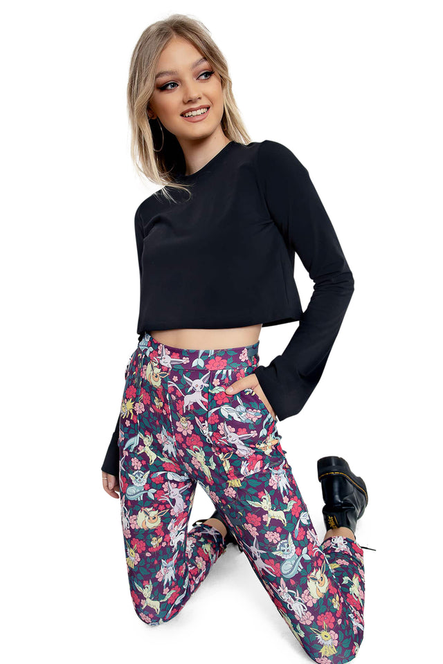 Pokemon Floral Eevee Evolution Cuffed Pants Wide