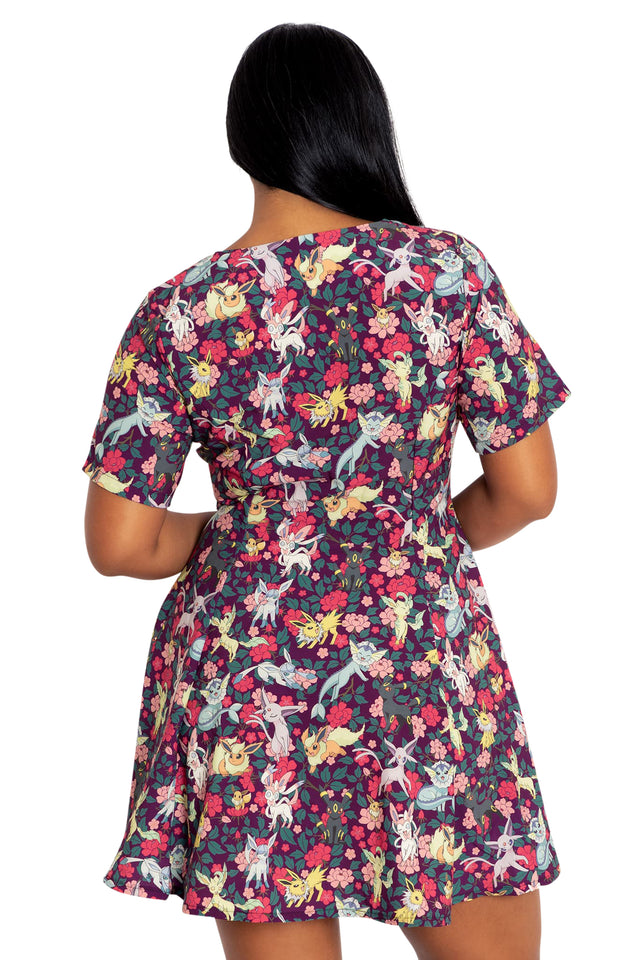 Pokemon Floral Eevee Evolution Skater Dress Back