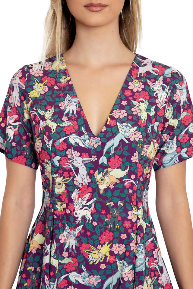 Pokemon Floral Eevee Evolution Skater Dress Print