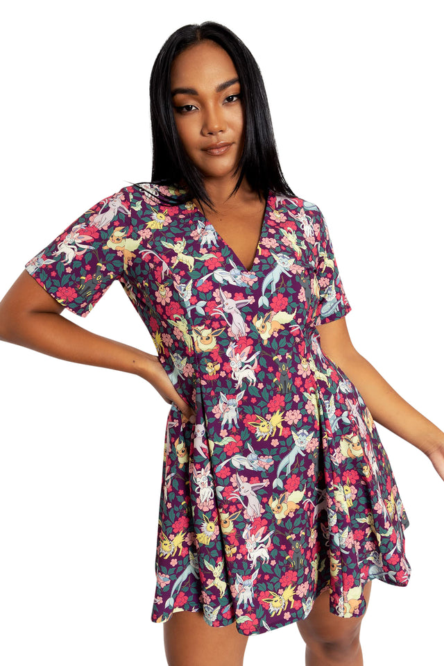 BlackMilk | Eevee Evolution Floral V Dress | Purple