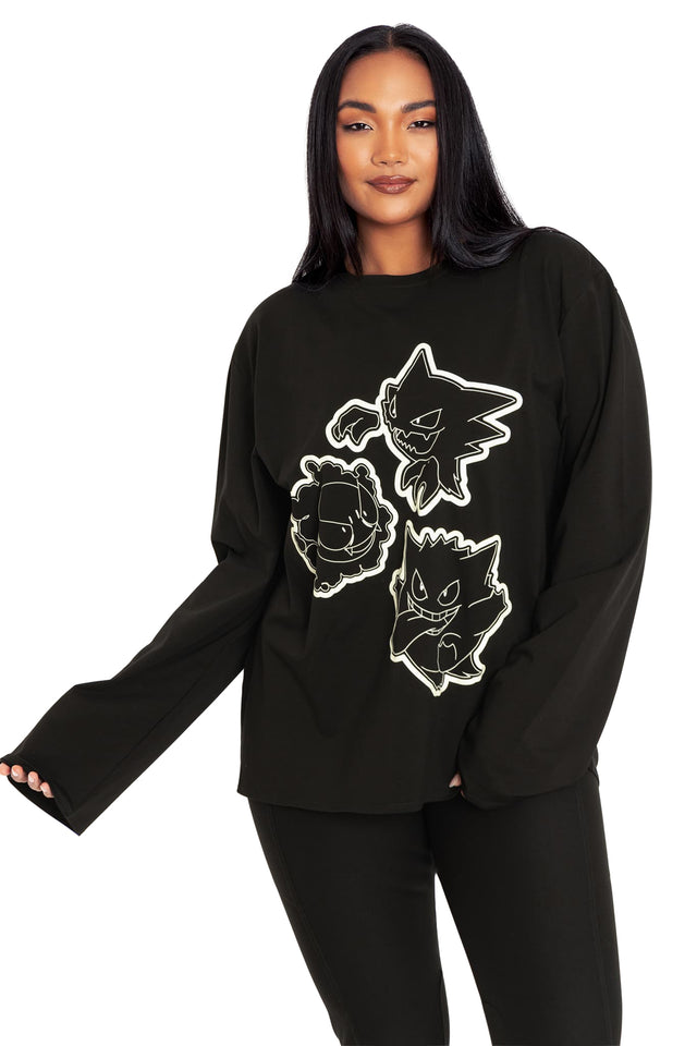 BlackMilk Clothing x Pokemon - Pokemon Gastly Evolution Long Sleeve Oversized Tee - Pokémon Merchandise - Collaboration apparel - Licenced.