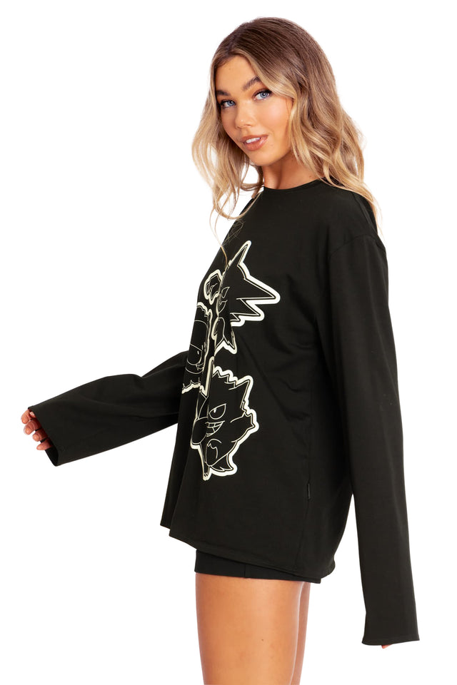 Pokemon Gastly Evolution Long Sleeve Oversized Tee Side