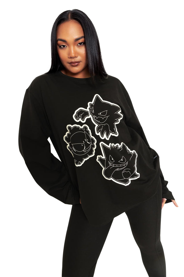 Pokemon Gastly Evolution Long Sleeve Oversized Tee Wide