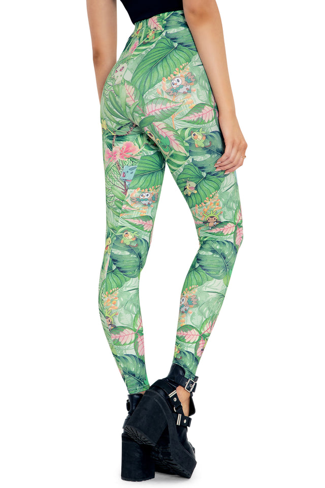 BlackMilk Clothing x Pokemon - Pokemon Grass Type Starters Matte Finish High Waisted Leggings - Pokémon Merchandise - Collaboration apparel - Licenced.