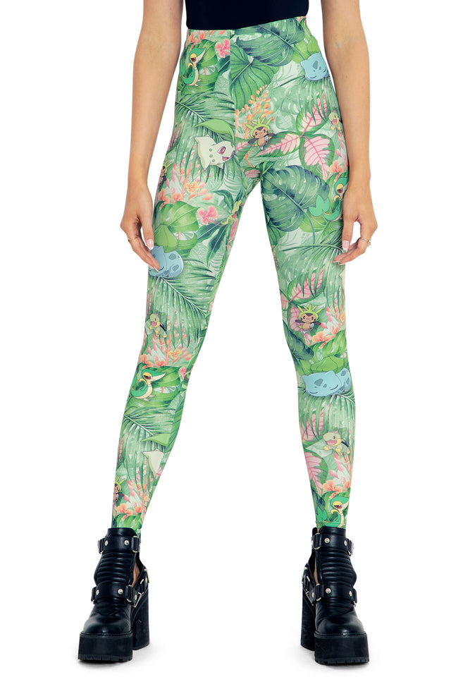 BlackMilk Clothing x Pokemon - Pokemon Grass Type Starters Matte Finish High Waisted Leggings - Pokémon Merchandise - Collaboration apparel - Licenced.