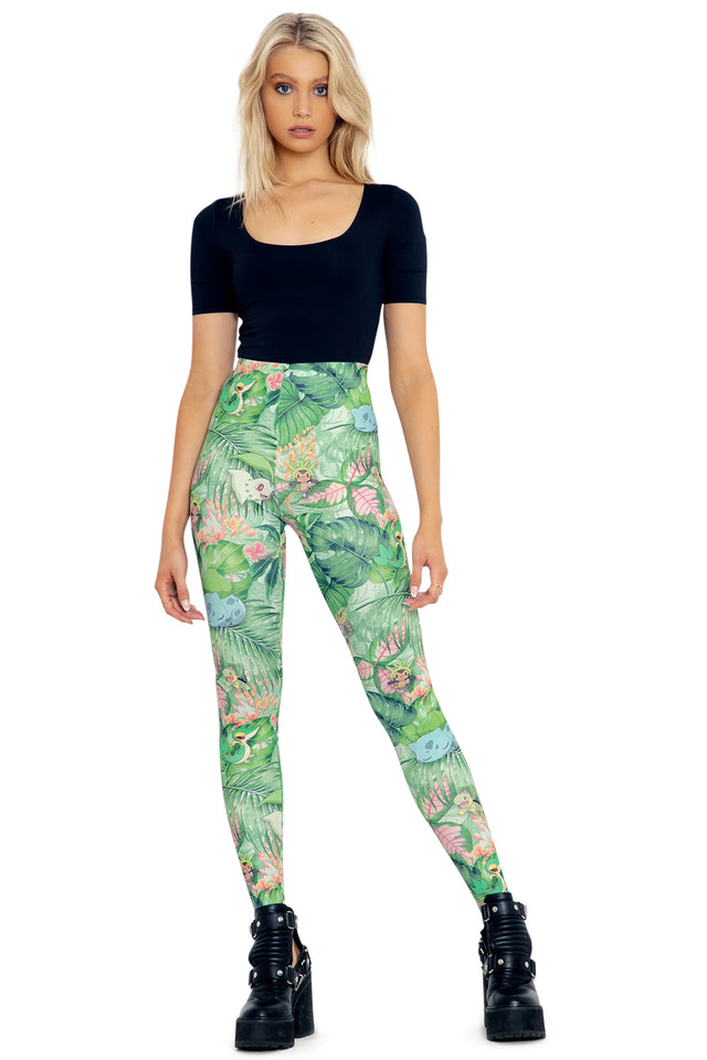 Pokemon Grass Type Starters Matte Finish High Waisted Leggings Front