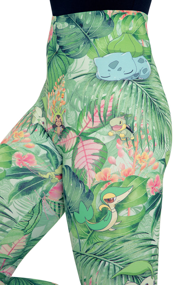 Pokemon Grass Type Starters Matte Finish High Waisted Leggings Print