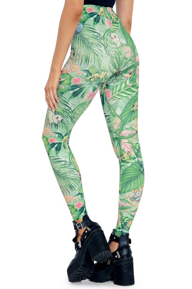 BlackMilk Clothing x Pokemon - Pokemon Grass Type Starters Matte Finish High Waisted Leggings - Pokémon Merchandise - Collaboration apparel - Licenced.