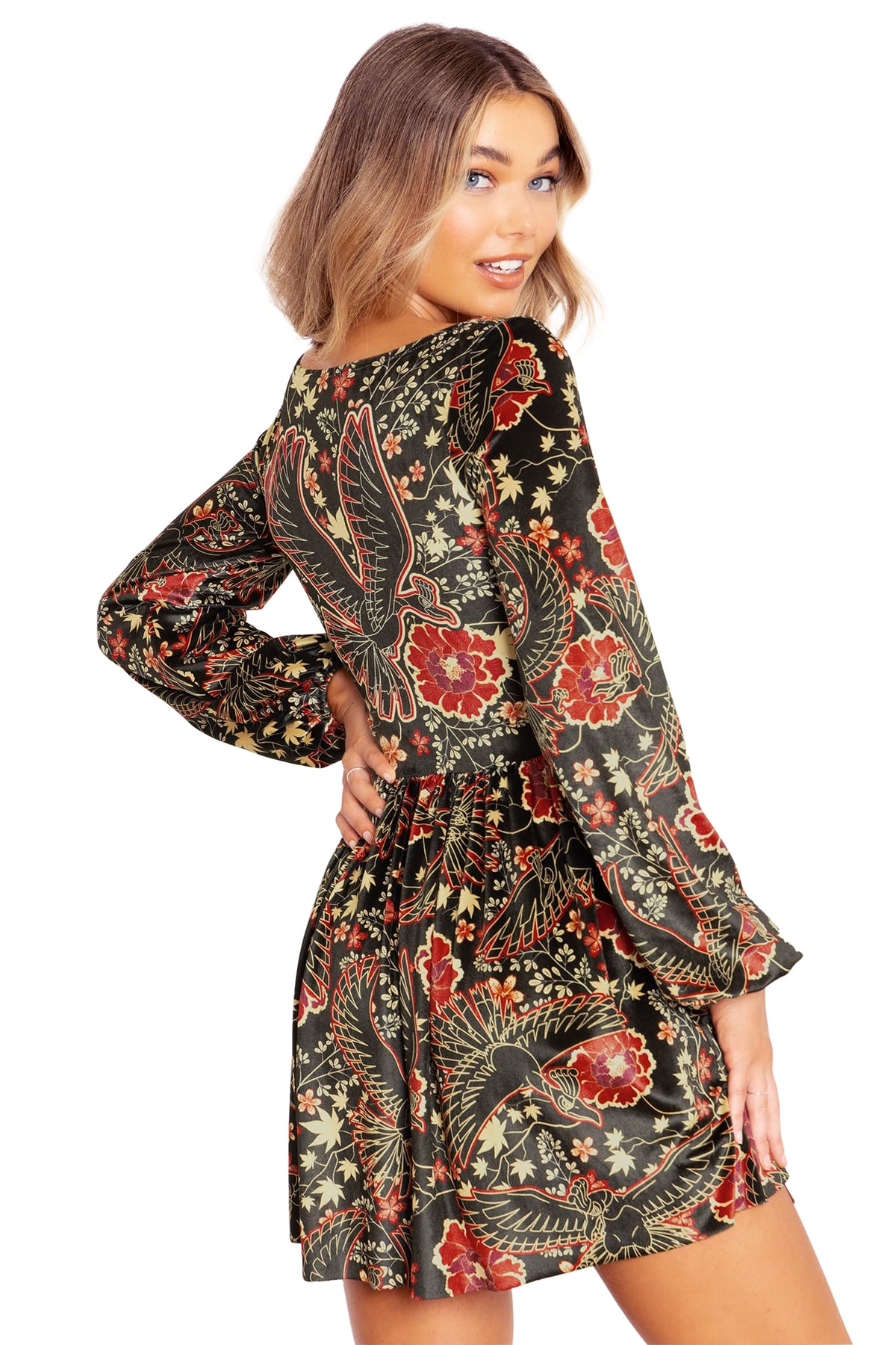 Ho-Oh Wallpaper Velvet Squared Up Bishop Skater Dress – BlackMilk Clothing