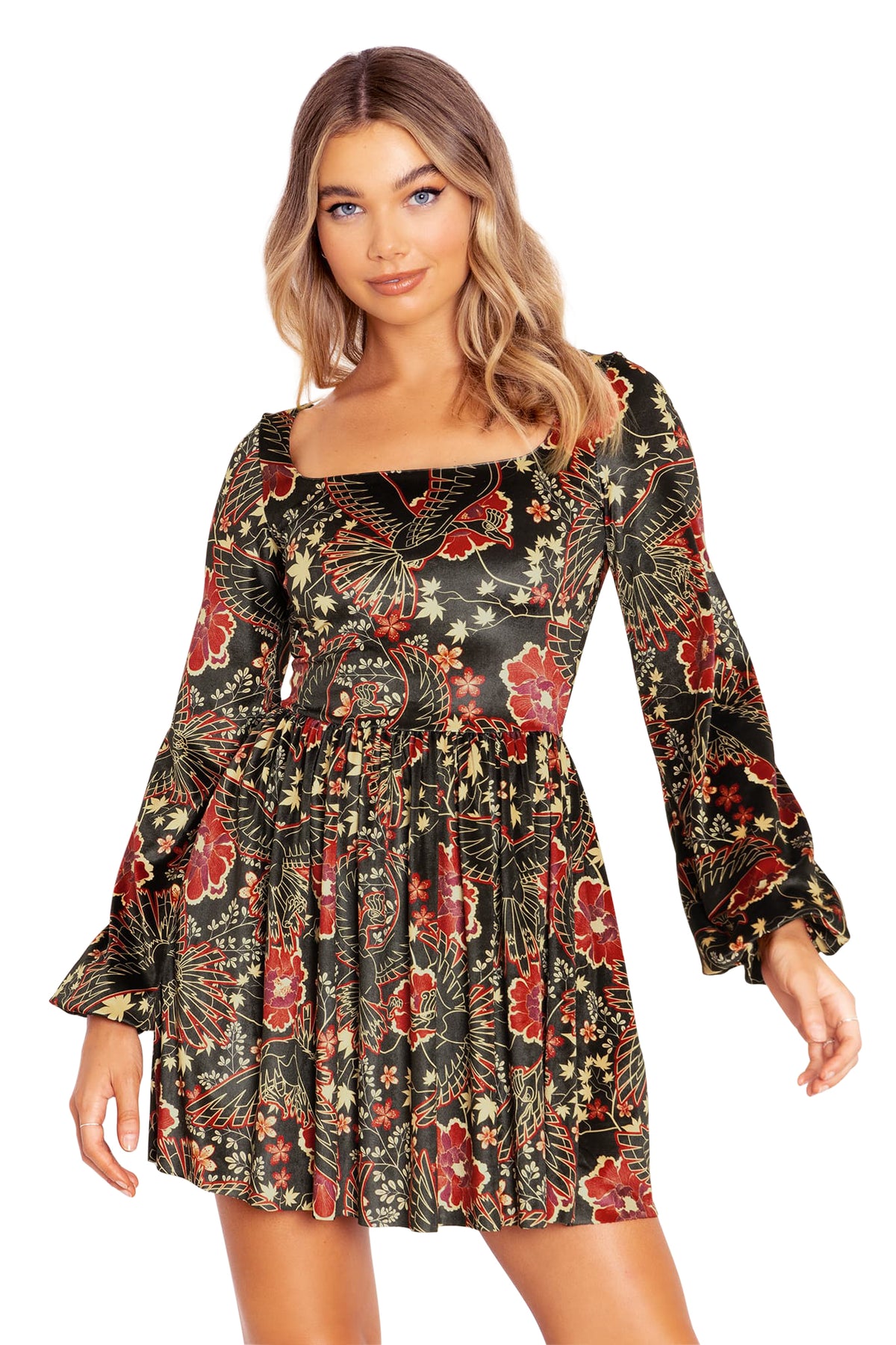 Ho-Oh Wallpaper Velvet Squared Up Bishop Skater Dress – BlackMilk Clothing