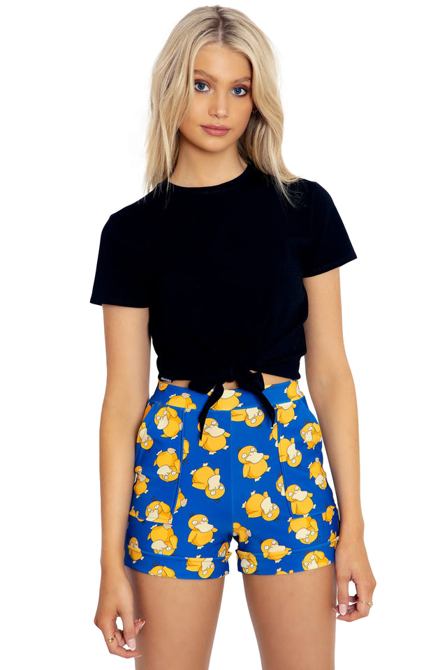 BlackMilk Clothing x Pokemon - Pokemon Psyduck Cuffed Shorts - Pokémon Merchandise - Collaboration apparel - Licenced.