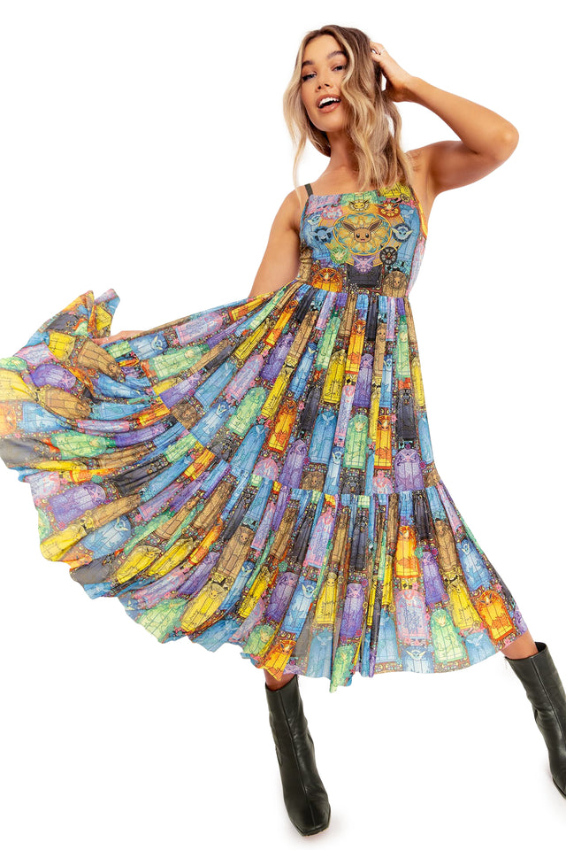 Pokemon Stained Glass Eevee Sheer Scoop Neck Midaxi Dress Wide 