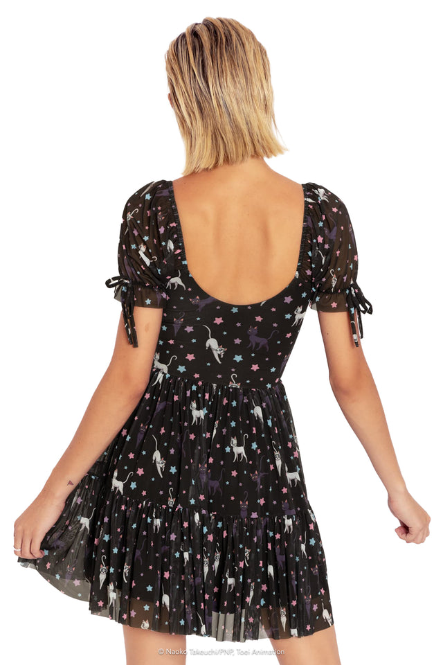 Pretty Guardian Sailor Moon Luna And Artemis Constellation Sheer Tea Party Skater Dress Back