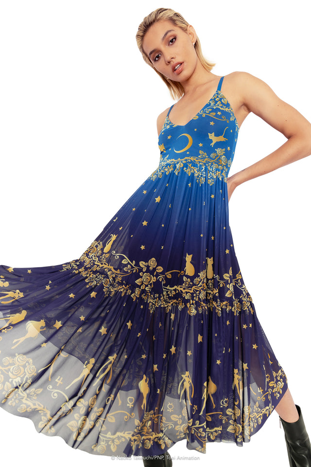 Sailor Guardians Stars Sheer Midaxi Dress - Limited BlackMilk Clothing Sailor Guardians Stars Sheer Midaxi Dress - Limited BlackMilk Clothing