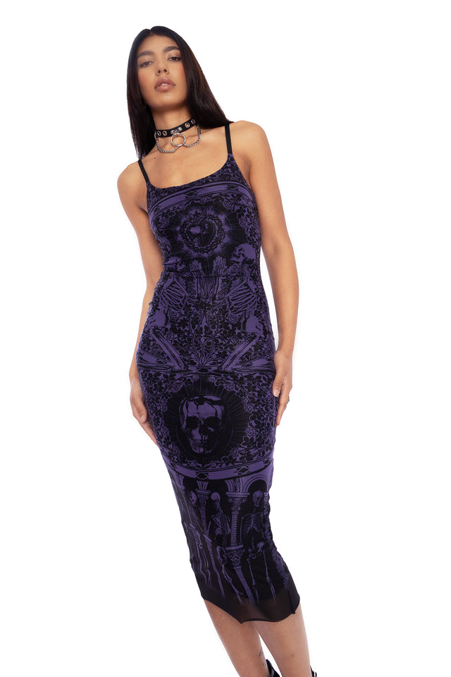 Purple Blood Sacrifice Sheer Bodycon Slip Dress Wide