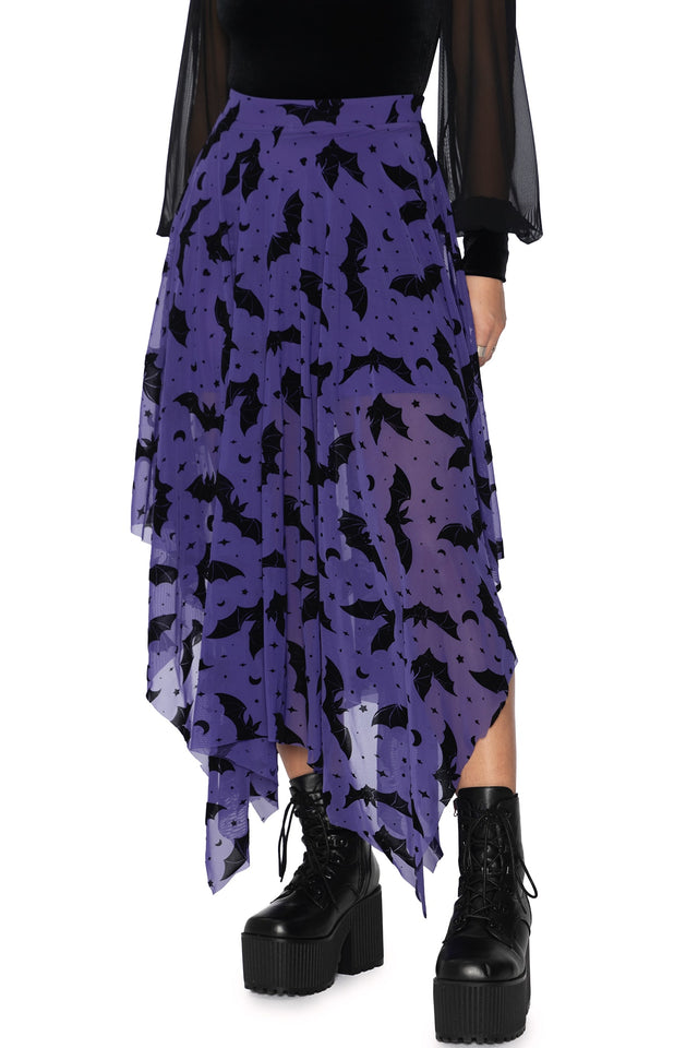 Flock Of Bats Purple Handkerchief Skirt