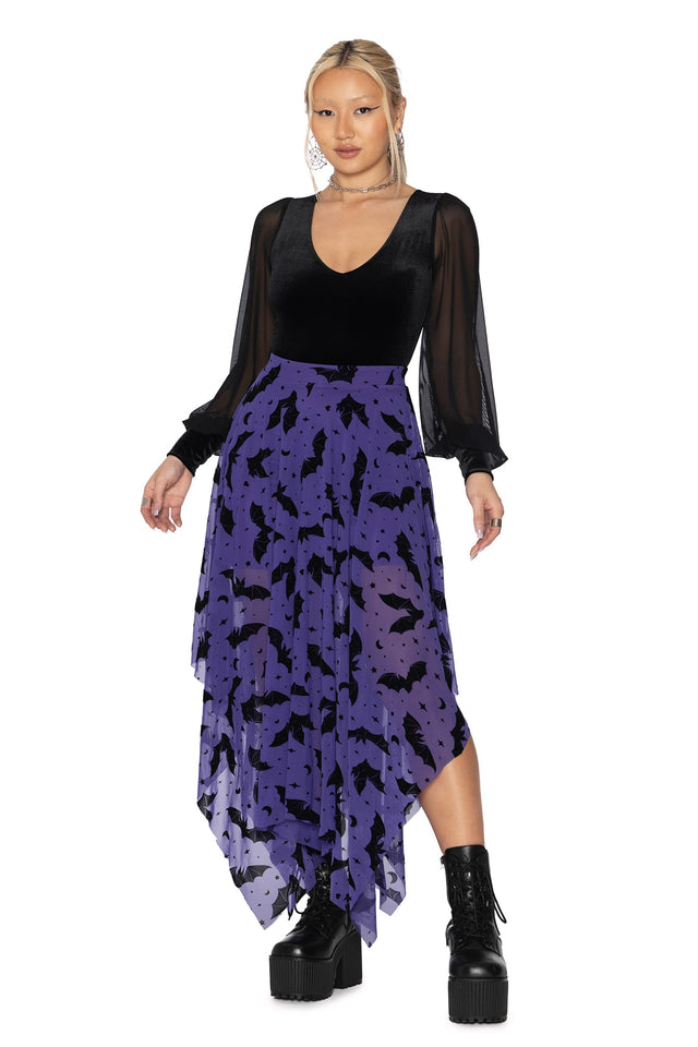 Flock Of Bats Purple Handkerchief Skirt